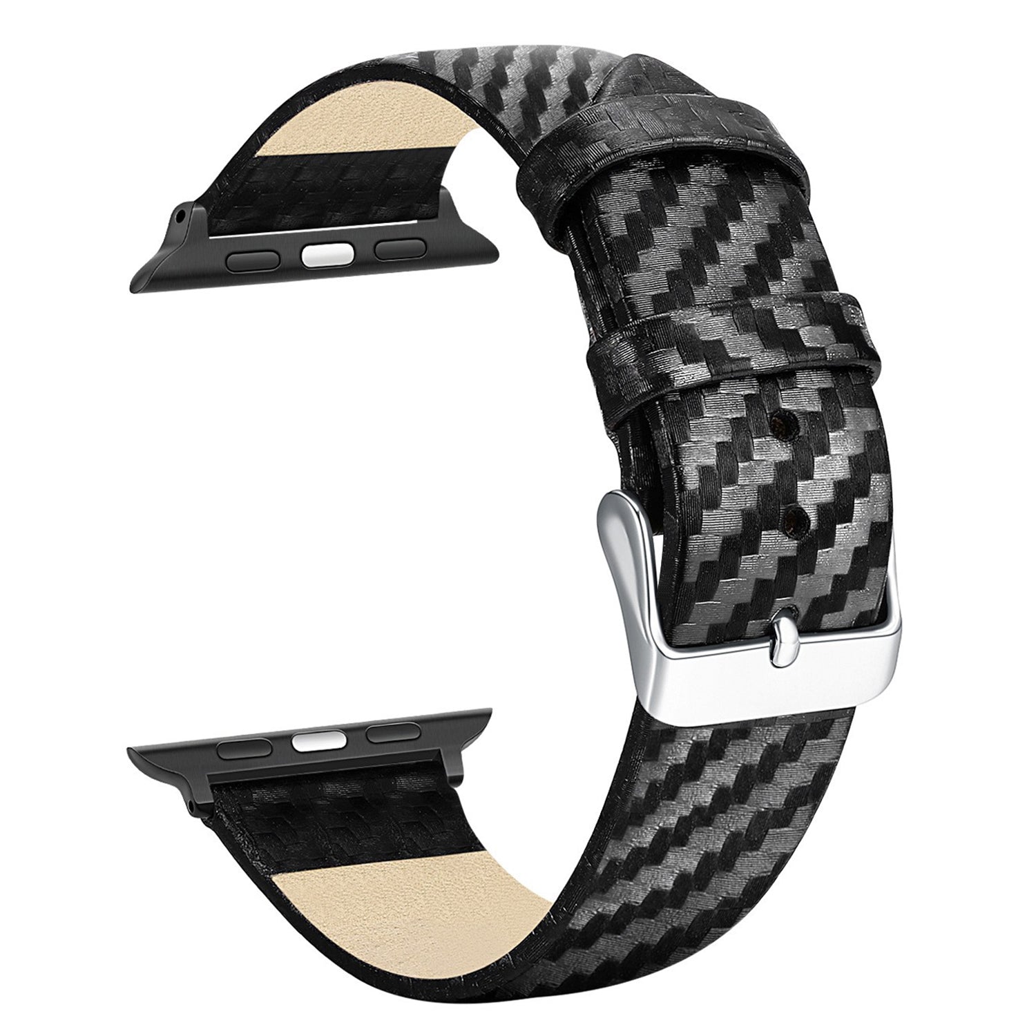 Replacement Carbon Fiber Texture Watch Case Genuine Leather Wrist Band for Apple Watch Series 7 41mm