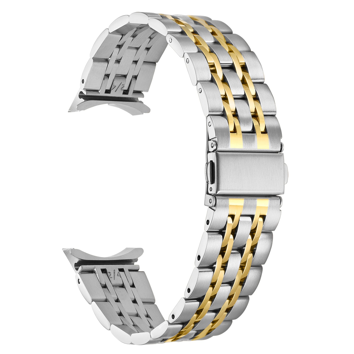 for Samsung Galaxy Watch6 40mm 44mm / Watch6 Classic 43mm 47mm / Watch 5 40mm 44mm / 5 Pro 45mm / Watch4 40mm 44mm 7-Beads Stylish Stainless Steel Watch Band Replacement Strap - Gold Splicing
