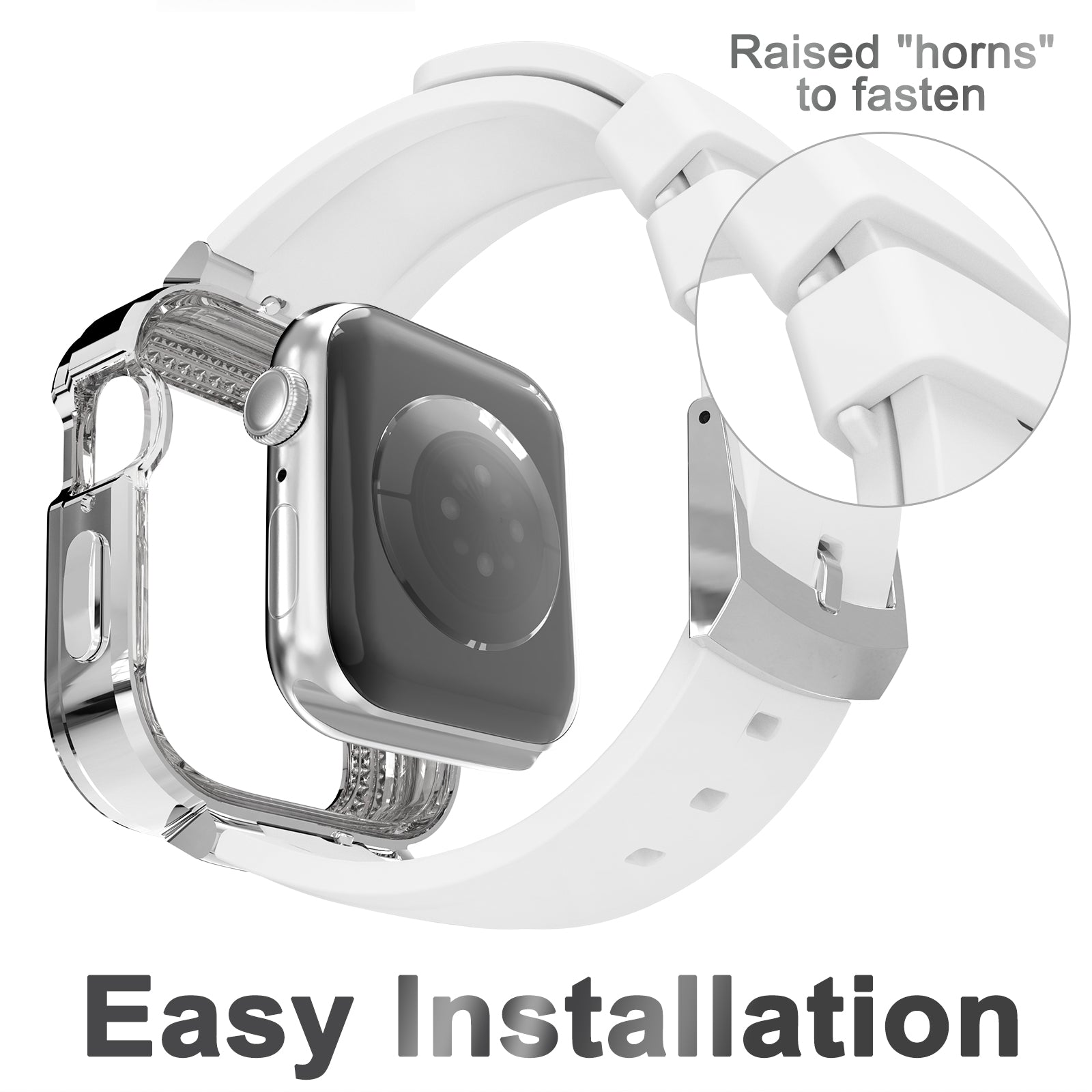 Uniqkart for Apple Watch Series 5/6 40mm/Series 7 41mm Zinc Alloy + TPU Rhinestone Watch Case + TPU Watch Bands - White