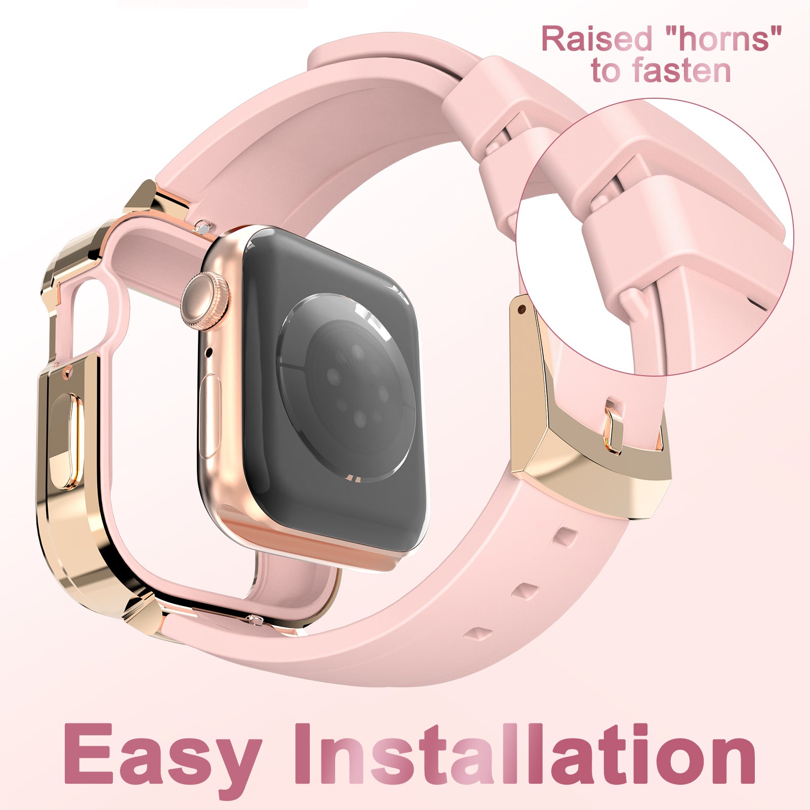 KINGXBAR for Apple Watch Series 5/6 40mm/Series 7 41mm Zinc Alloy + TPU Rhinestone Watch Case + TPU Watch Bands - Pink
