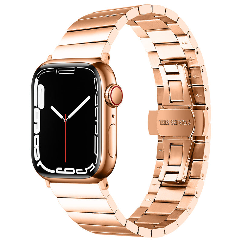 for Apple Watch Series 1 / 2 / 3 38mm / SE / SE(2022) / Series 4 / 5 / 6 40mm / Series 7 41mm / Series 8 41mm Anti-scratch Stainless Steel Buckle Design Smart Watch Band Wrist Strap - Rose Gold