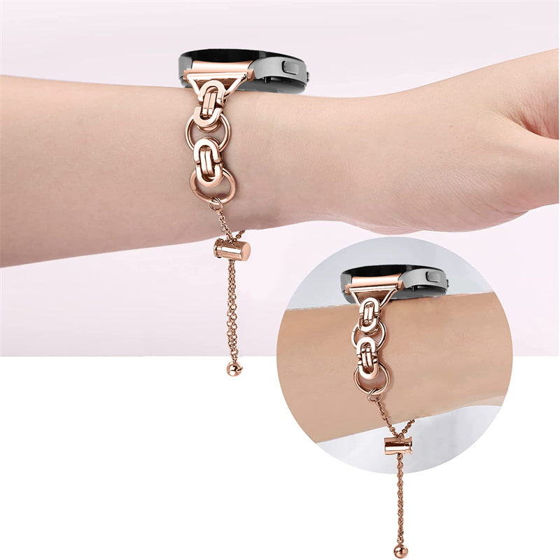 For Samsung Galaxy Watch4 Active 40mm 44mm/Watch4 Classic 46mm 42mm Bracelet Wrist Strap Stainless Steel Bead Decor Smart Watch Band - Rose Gold