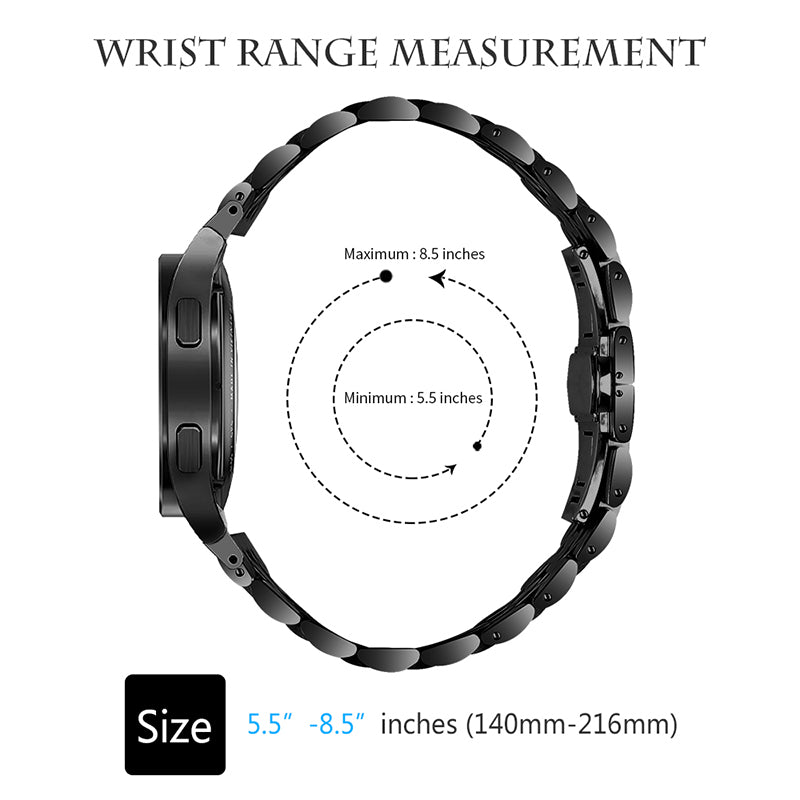 For Samsung Galaxy Watch4 Active 40mm / 44mm / Watch4 Classic 42mm / 46mm Stainless Steel Replacement Band 7 Beads Watch Bracelet Strap - Black