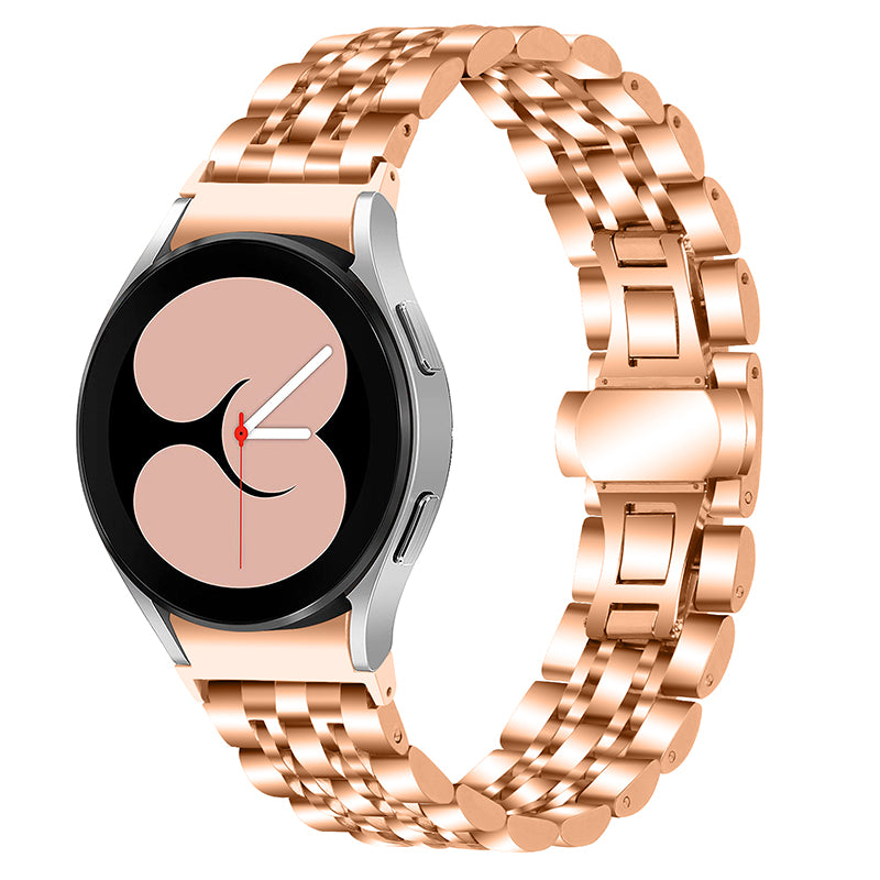 For Samsung Galaxy Watch4 Active 40mm / 44mm / Watch4 Classic 42mm / 46mm Stainless Steel Replacement Band 7 Beads Watch Bracelet Strap - Rose Gold