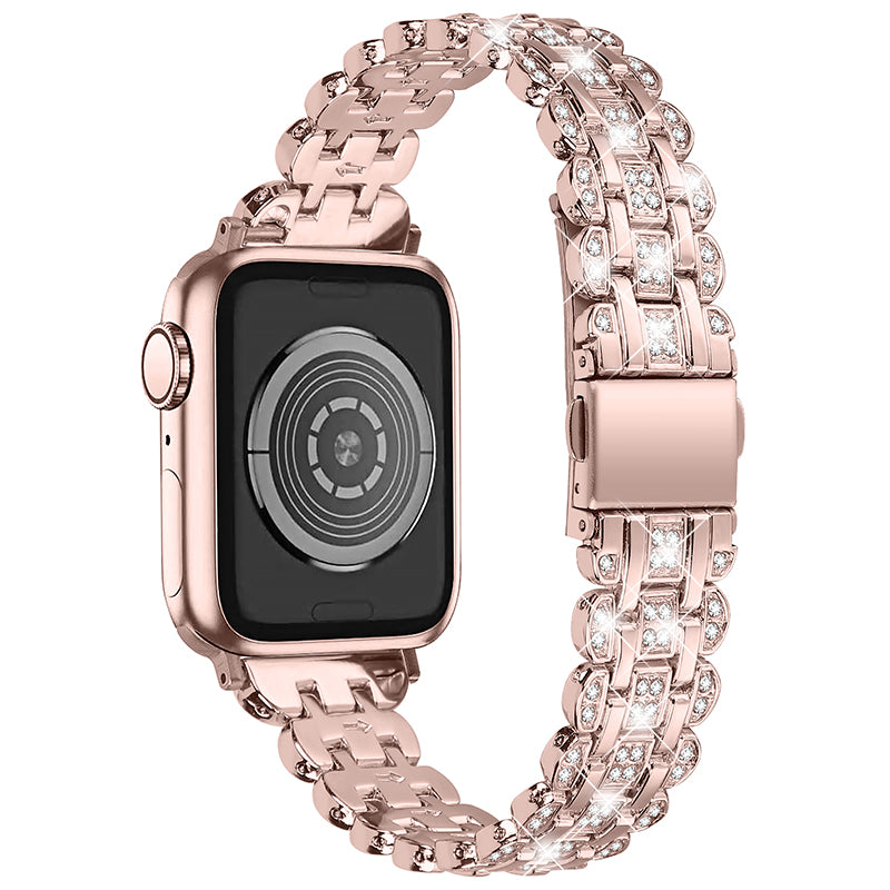 For Apple Watch Series 1 / 2 / 3 42mm Rhinestone Decor Stainless Steel Wrist Strap Watch Band with Hollow-out PC Watch Cover - Pink / Gold