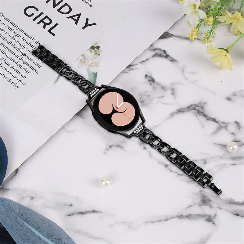 For Samsung Galaxy Watch4 Active 40mm / 44mm / Watch4 Classic 42mm / 46mm Rhinestone Decor 20mm Metal Smart Watch Band Replacement Wrist Strap - Black