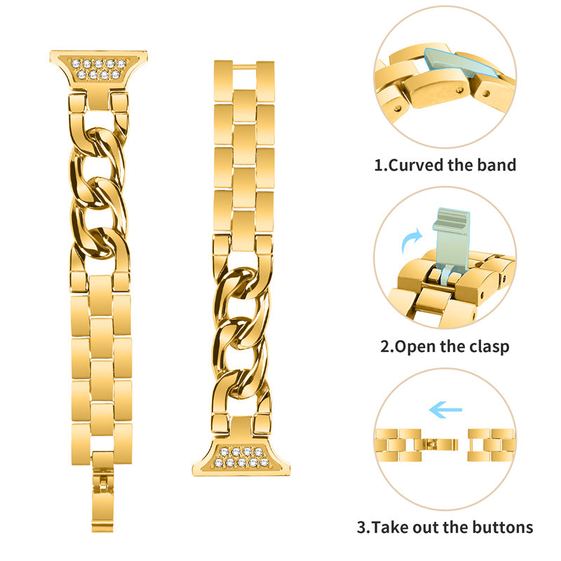 For Samsung Galaxy Watch4 Active 40mm / 44mm / Watch4 Classic 42mm / 46mm Rhinestone Decor 20mm Metal Smart Watch Band Replacement Wrist Strap - Gold