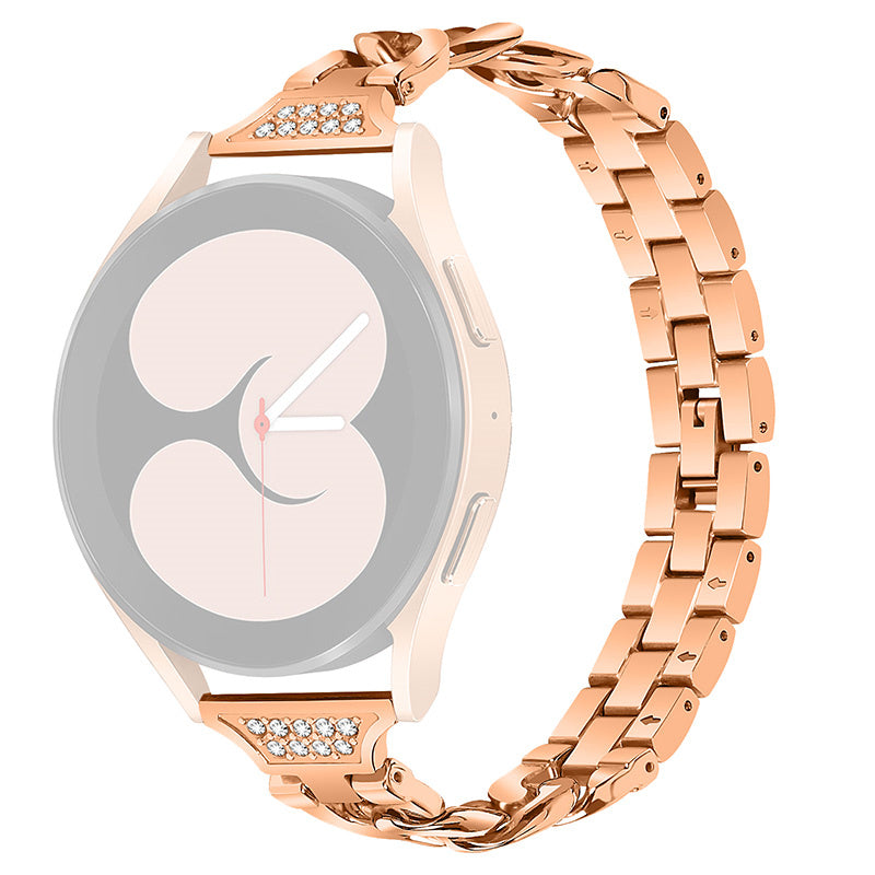 for Samsung Galaxy Watch4 Active 40mm / 44mm / Watch4 Classic 42mm / 46mm Rhinestone Decor 20mm Metal Smart Watch Band Replacement Wrist Strap - Rose Gold