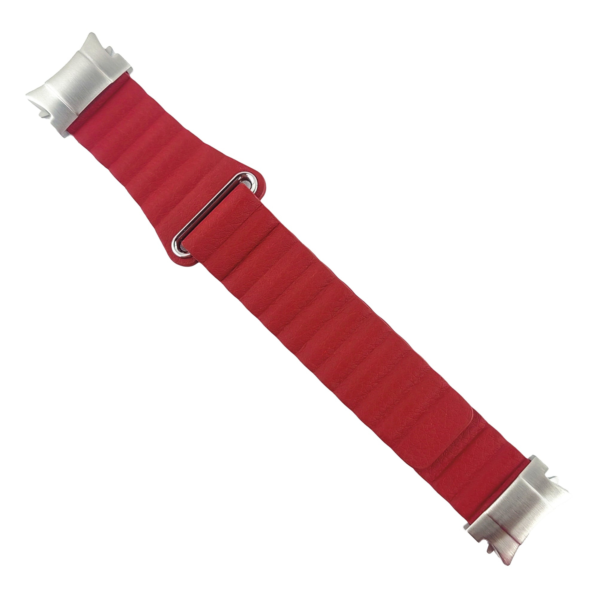 Magnetic Watch Band for Samsung Galaxy Watch6 40mm 44mm / Watch6 Classic 43mm 47mm / Watch 5 40mm 44mm / Watch4 40mm 44mm Genuine Leather Strap with Connector - Red
