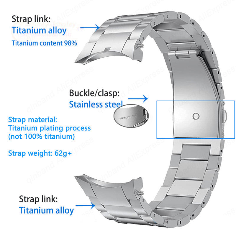 for Samsung Galaxy Watch6 40mm 44mm / Watch6 Classic 43mm 47mm / Watch 5 40mm 44mm / Watch4 40mm 44mm Watch Band Titanium Alloy Wrist Strap - Titanium Grey