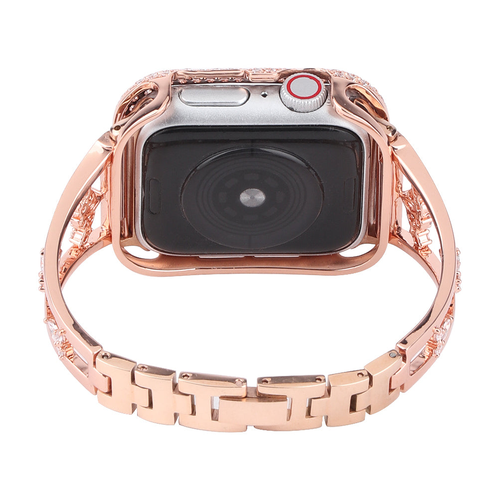 Watch Band for Apple Watch Ultra 49mm / Series 8 7 45mm / Series 6 5 4 SE (2022) SE 44mm / Series 3 2 1 42mm , Zircon Decor Copper Metal Strap - Rose Gold