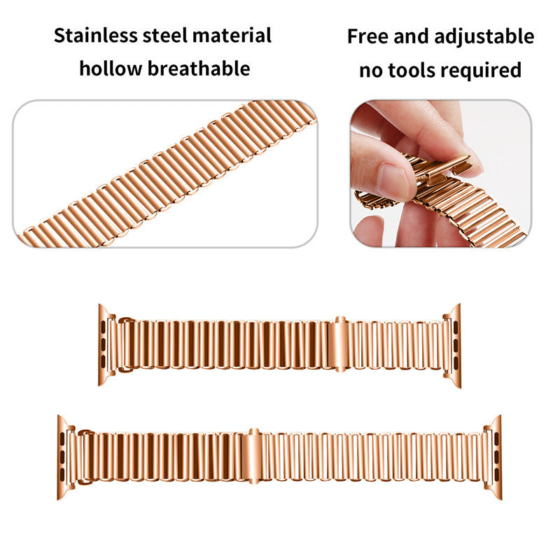 Wrist Strap for Apple Watch Ultra 49mm / Series 8 45mm / 7 45mm / SE / SE (2022) / 4 / 5 / 6 44mm / 3 / 2 / 1 42mm Stainless Steel Hollow Chain Watchband - Rose Gold