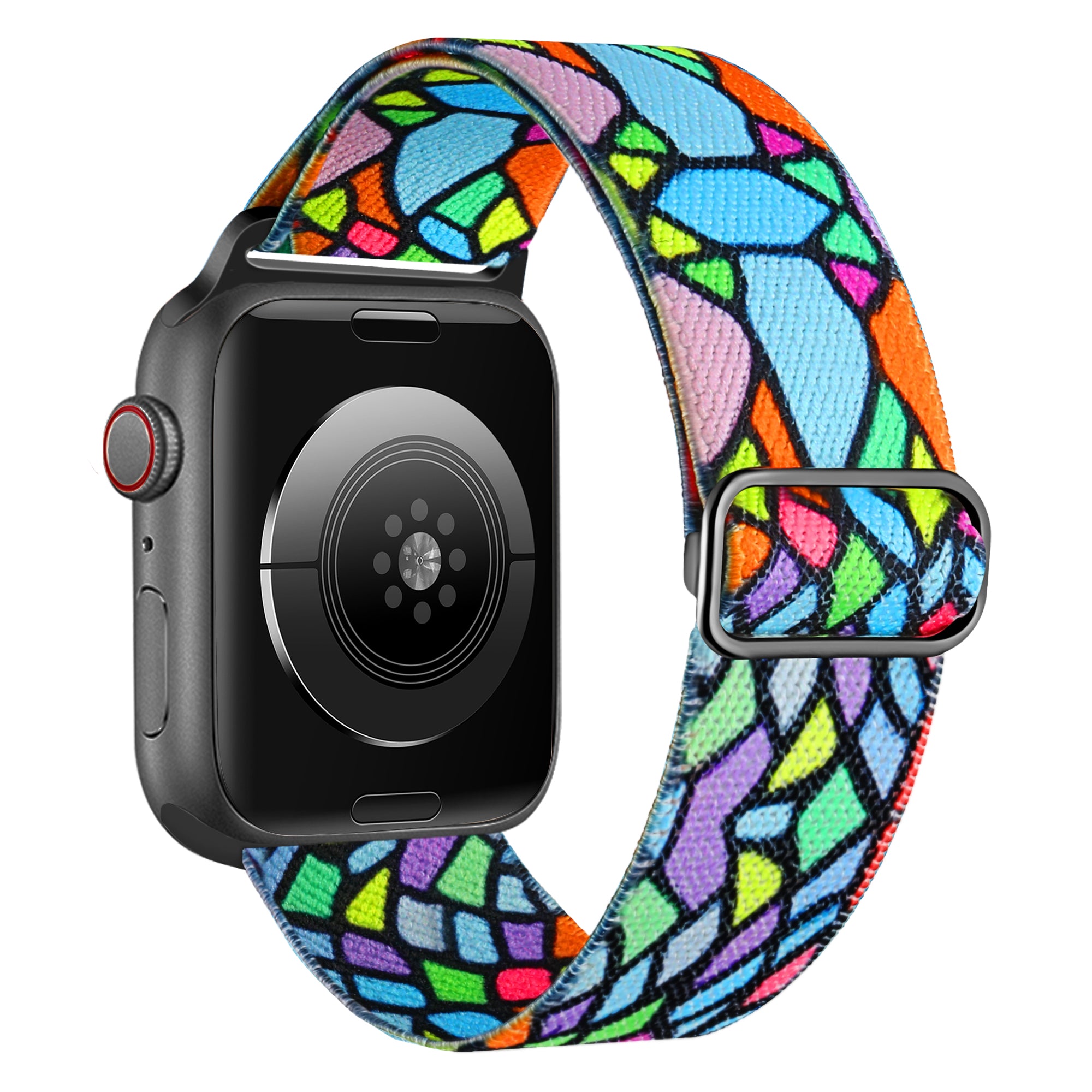 Braided Loop Band for Apple Watch Ultra 49mm / Series 8 7 45mm / Series 6 5 4 SE (2022) SE 44mm / Series 3 2 1 42mm , Braided Nylon Pattern Wristband - Geometric Rainbow