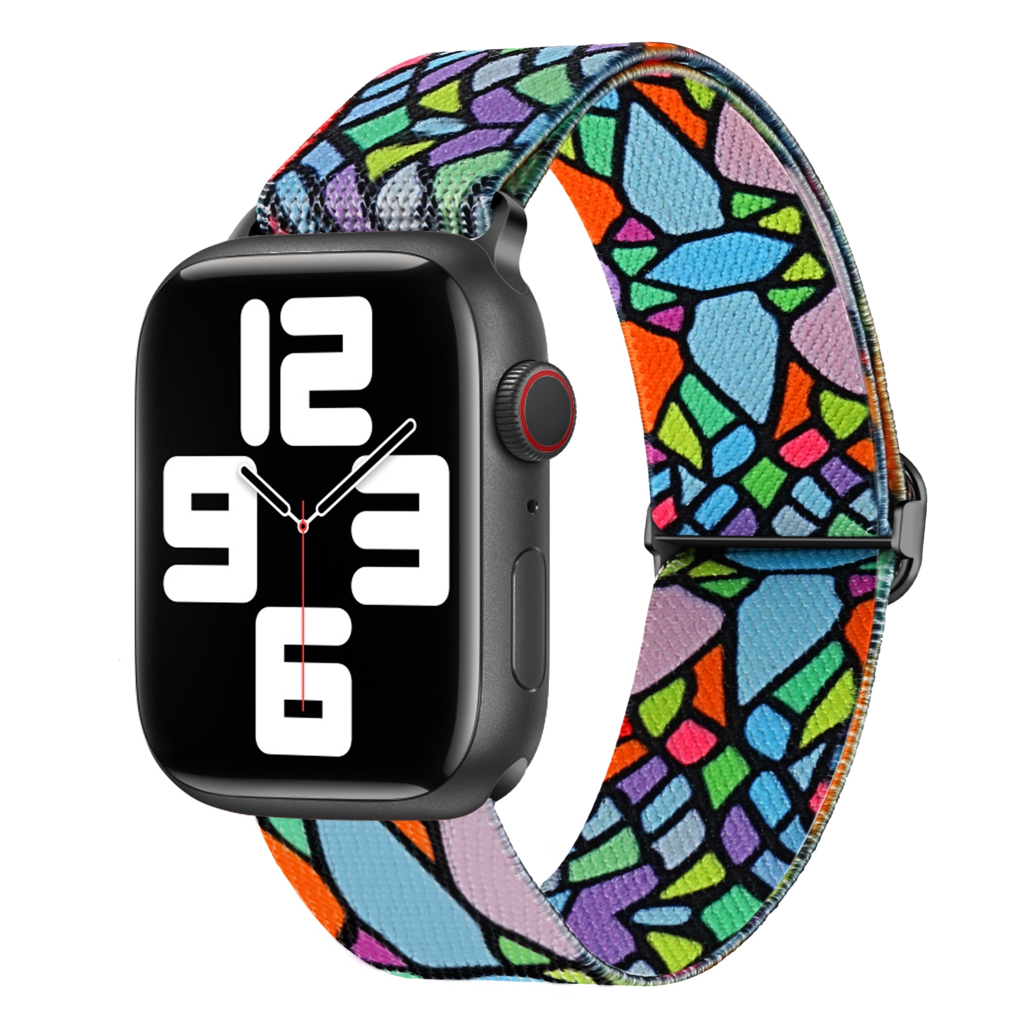 Braided Loop Band for Apple Watch Ultra 49mm / Series 8 7 45mm / Series 6 5 4 SE (2022) SE 44mm / Series 3 2 1 42mm , Braided Nylon Pattern Wristband - Geometric Rainbow