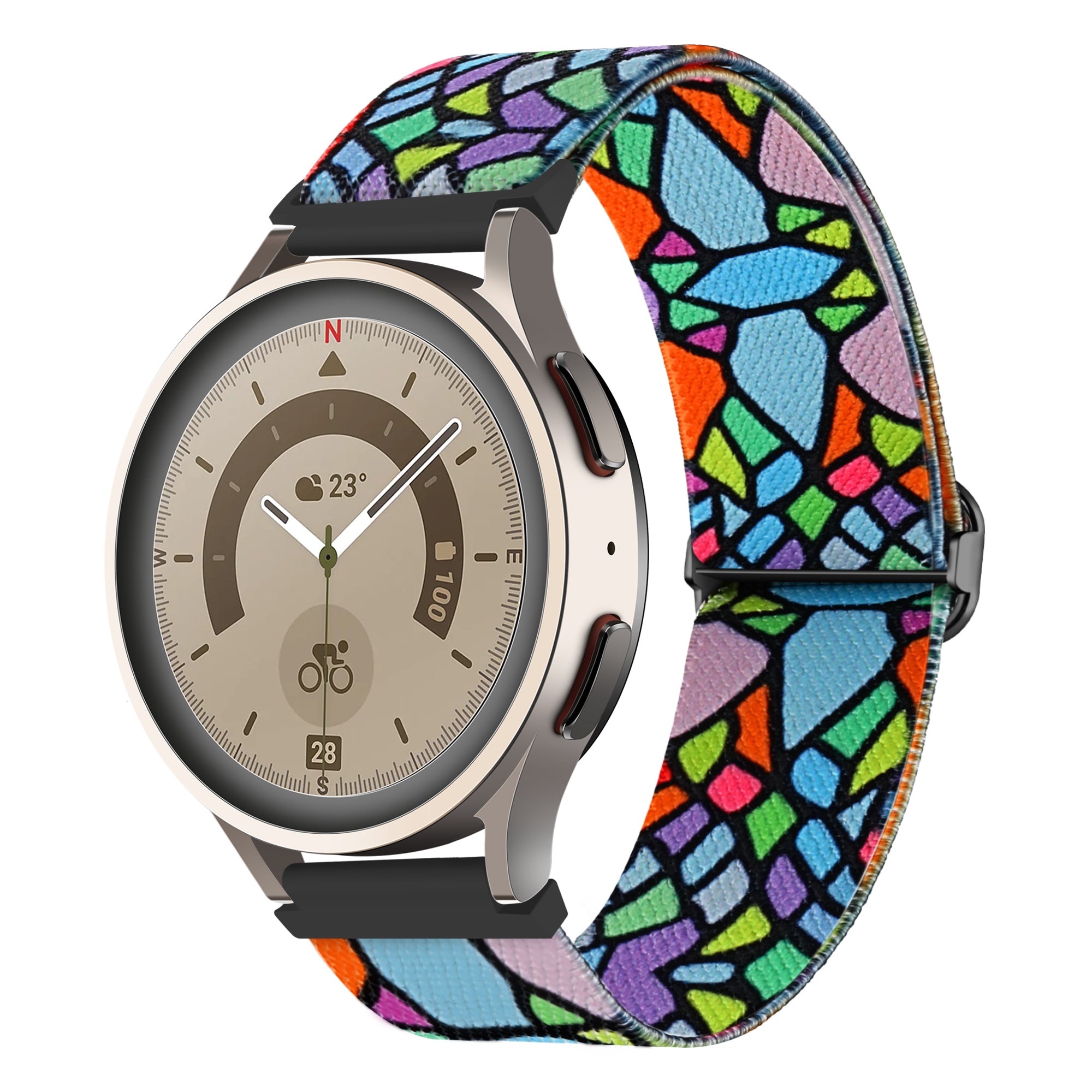 Nylon Watch Band for Coros Pace 2 / Apex 42mm , 20mm Pattern Adjustable Braided Loop Strap - Geometric Rainbow