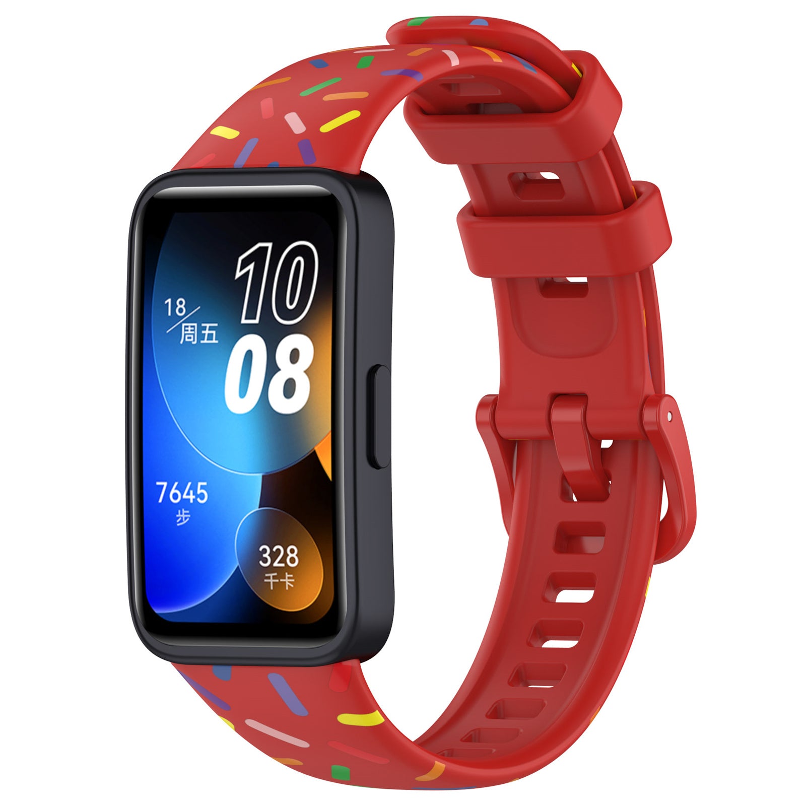 Uniqkart for Huawei Band 8 Colorful Spotted Silicone Strap Replacement Watch Band - Red
