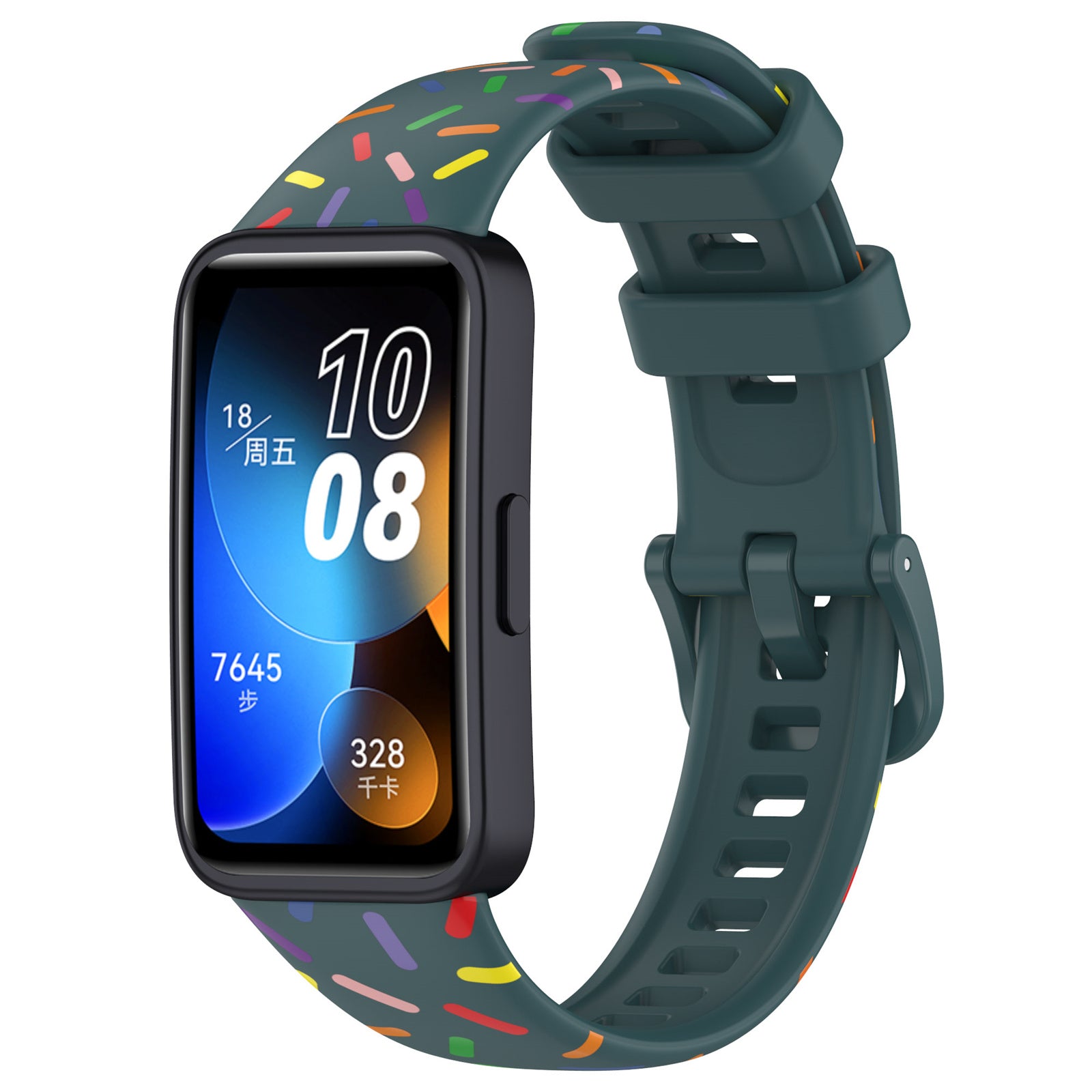 Uniqkart for Huawei Band 8 Colorful Spotted Silicone Strap Replacement Watch Band - Green