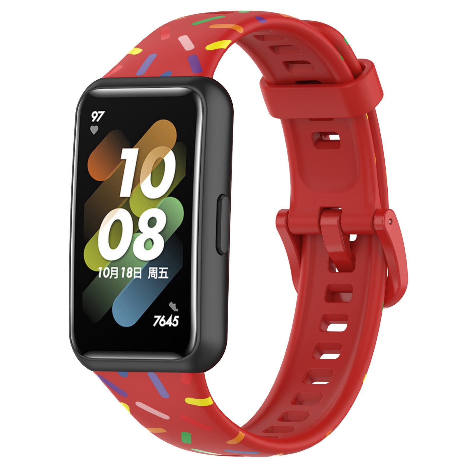 Uniqkart for Huawei Band 7 Colorful Spotted Wrist Band Replacement Silicone Watch Strap - Red