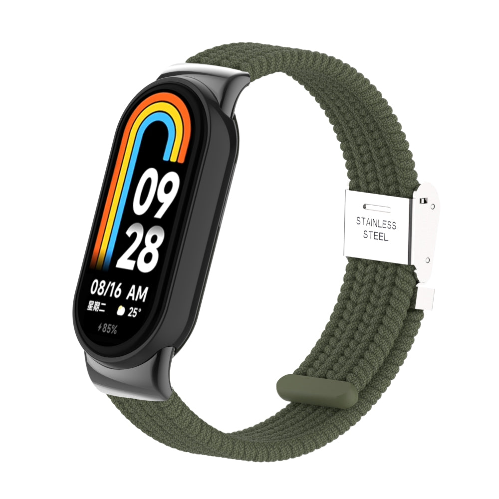 Uniqkart for Xiaomi Smart Band 8 Braided Nylon Watch Band Adjustable Buckle Elastic Strap - Dark Green