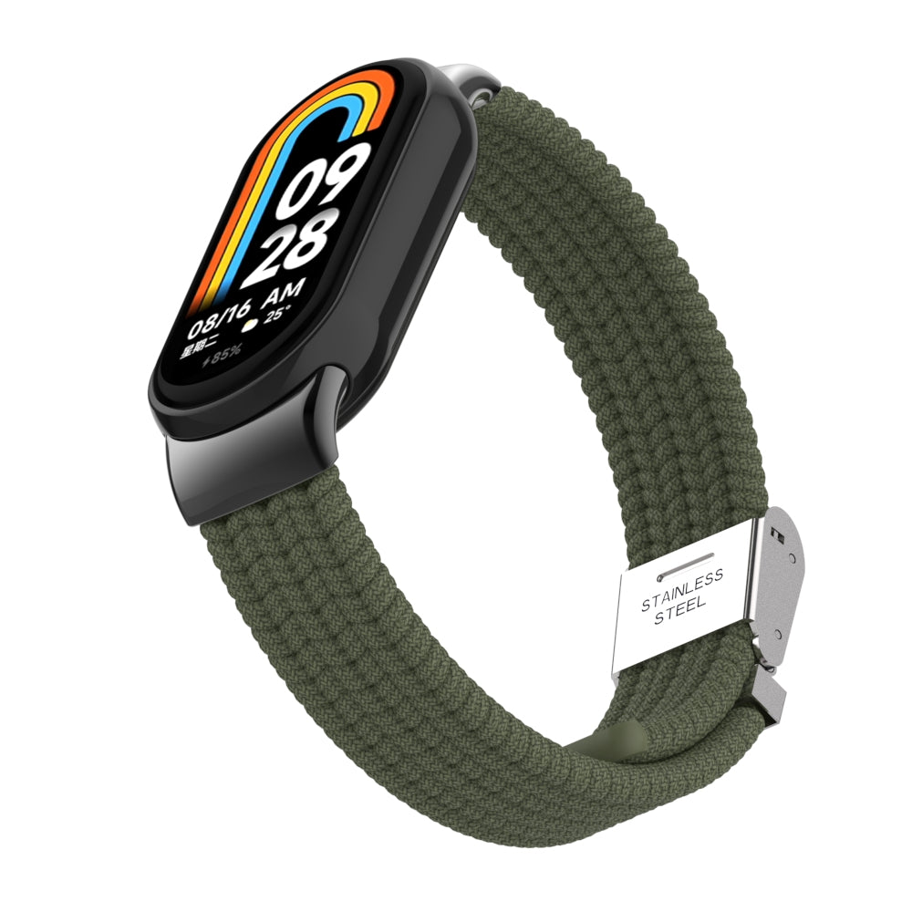Uniqkart for Xiaomi Smart Band 8 Braided Nylon Watch Band Adjustable Buckle Elastic Strap - Dark Green