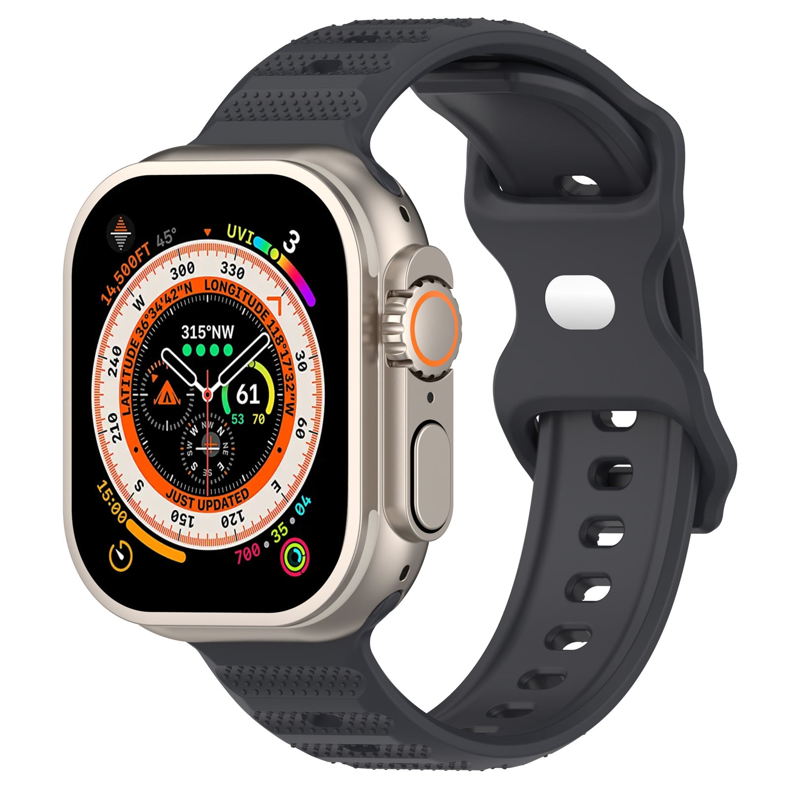 Uniqkart for Apple Watch Ultra 49mm / Series 8 7 45mm / 6 5 4 SE (2022) SE 44mm / 3 2 1 42mm Dot Surface Watch Strap Silicone Watchband - Dark Grey