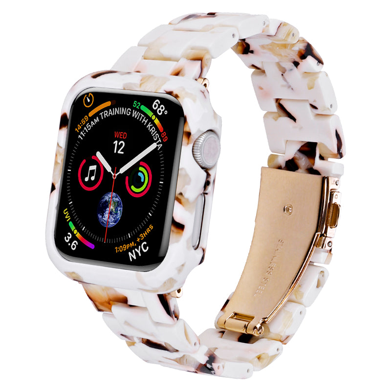 For Apple Watch Series 4 / 5 / 6 / SE / SE (2022) 44mm Replacement Resin Watch Strap Set with Watch Case Cover - Nougat