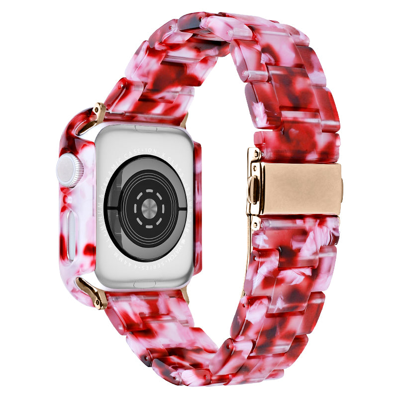 For Apple Watch Series 4 / 5 / 6 / SE / SE (2022) 44mm Replacement Resin Watch Strap Set with Watch Case Cover - Peach