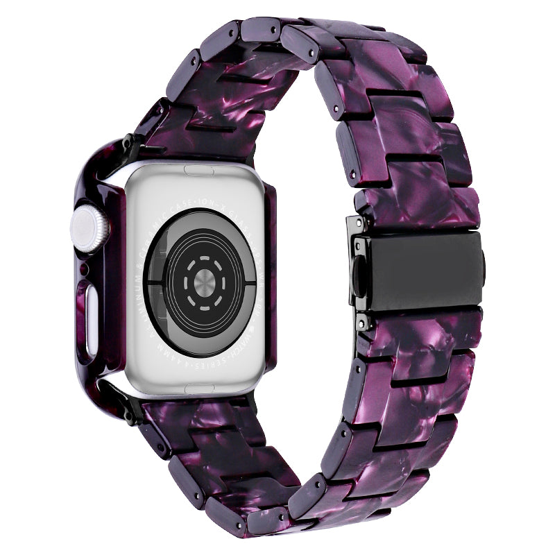 For Apple Watch Series 4 / 5 / 6 / SE / SE (2022) 44mm Replacement Resin Watch Strap Set with Watch Case Cover - Purple