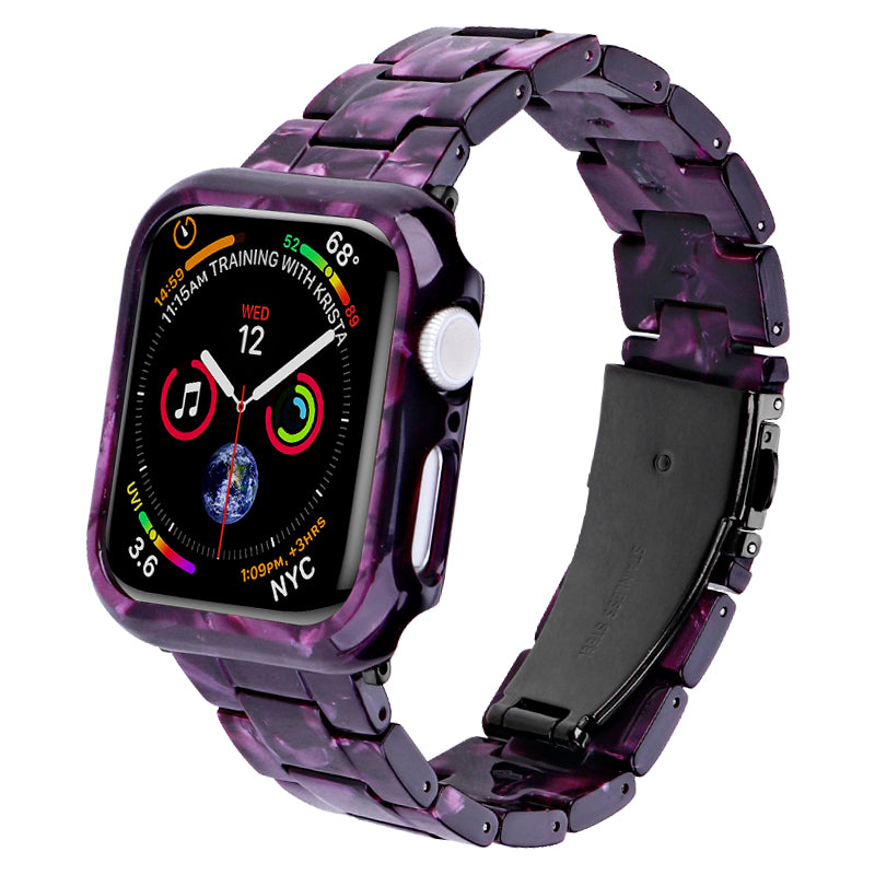 For Apple Watch Series 4 / 5 / 6 / SE / SE (2022) 44mm Replacement Resin Watch Strap Set with Watch Case Cover - Purple