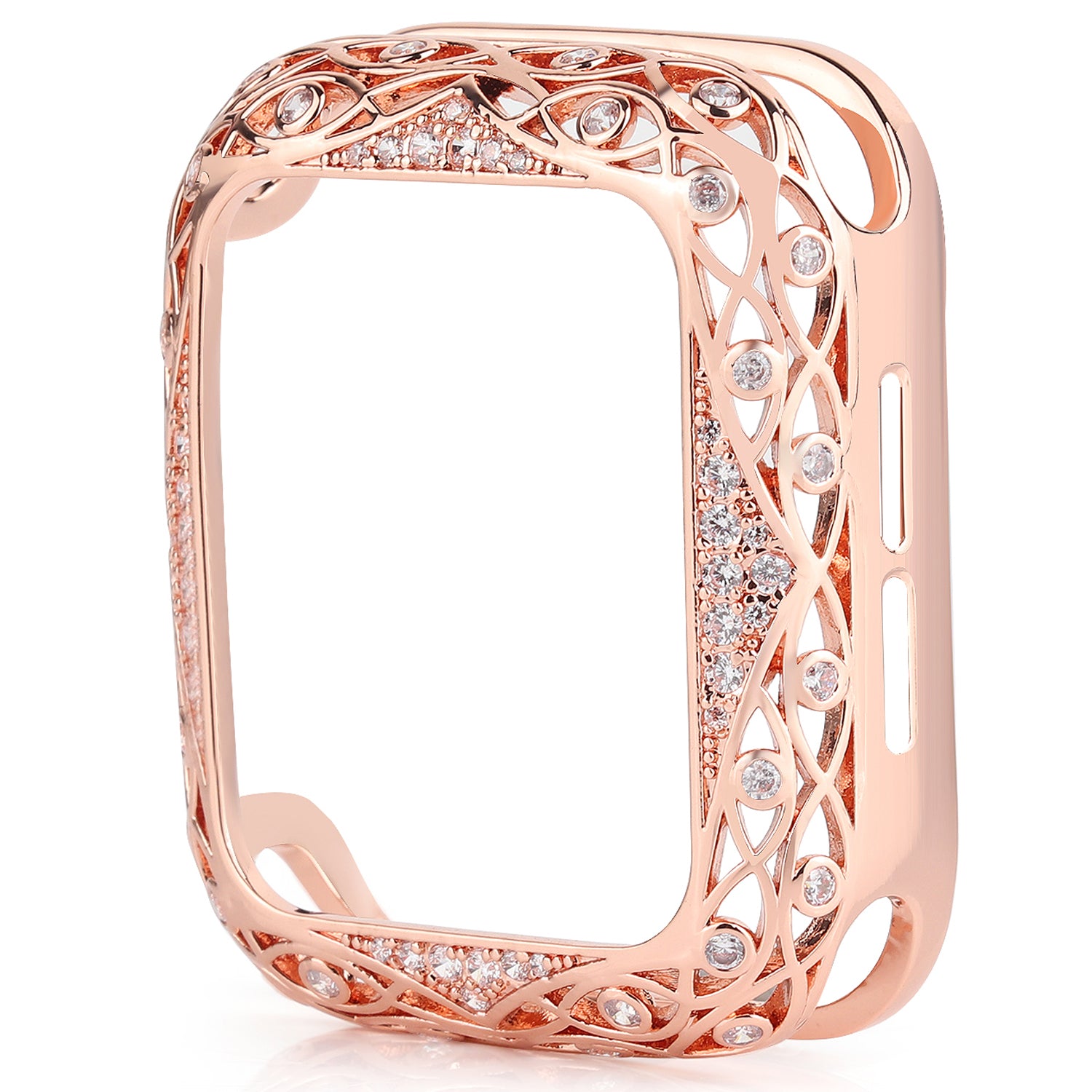 Hollow-out Zircon Decor Anti-fall Copper Watch Case Cover for Apple Watch SE / SE (2022) 40mm / Series 6 / 5 / 4 40mm - Pink