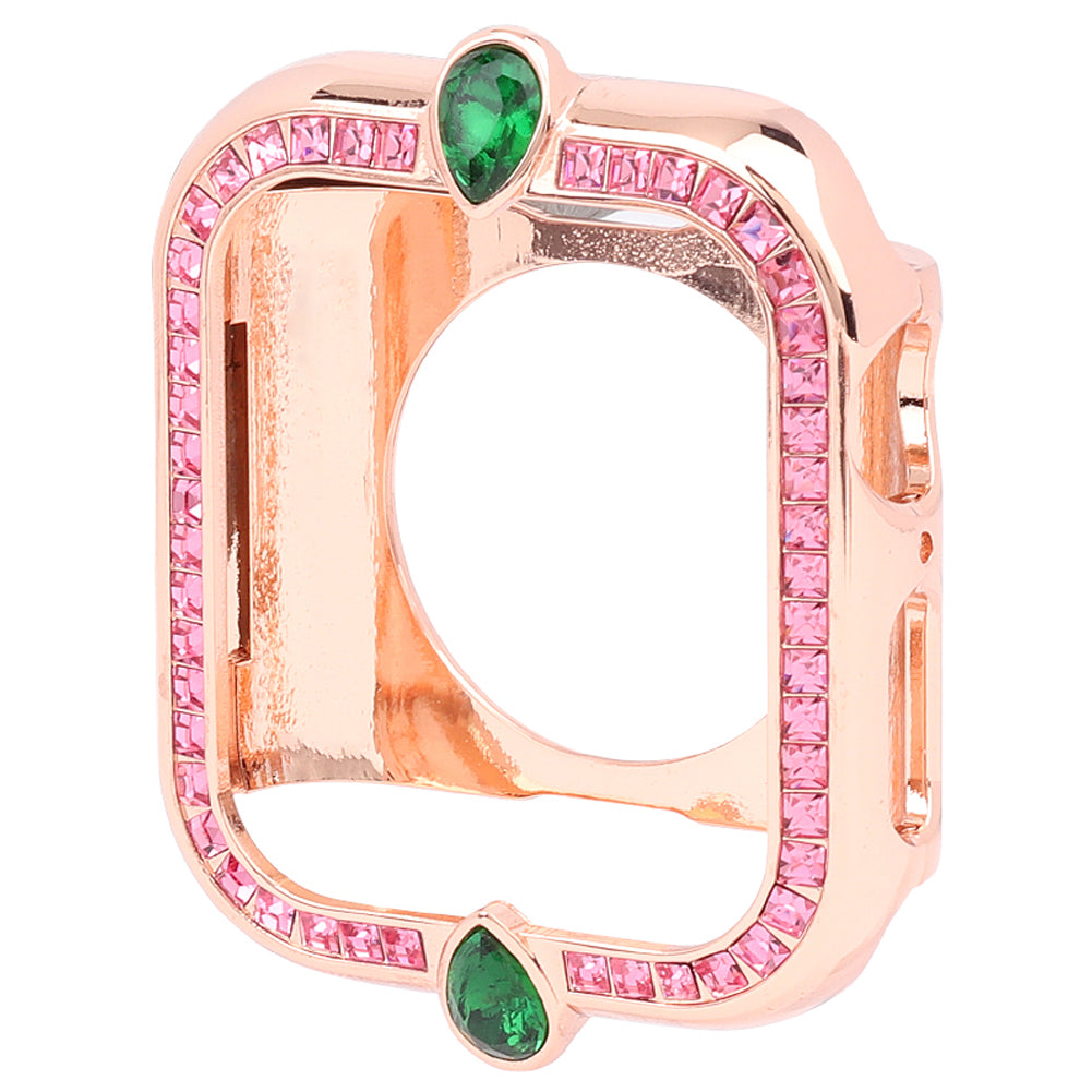 Water-drop Shape Rhinestone Decor Alloy Watch Case Scratch-resistant Protective Cover for Apple Watch Series 4 / 5 / 6 44mm / SE 44mm / SE (2022) 44mm - Rose Gold / Pink Zircon