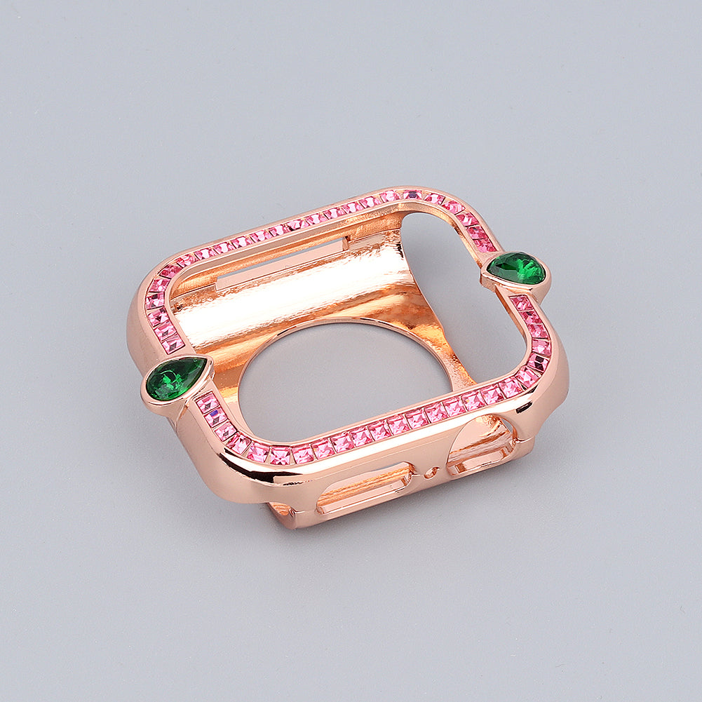 Water-drop Shape Rhinestone Decor Alloy Watch Case Scratch-resistant Protective Cover for Apple Watch Series 4 / 5 / 6 44mm / SE 44mm / SE (2022) 44mm - Rose Gold / Pink Zircon