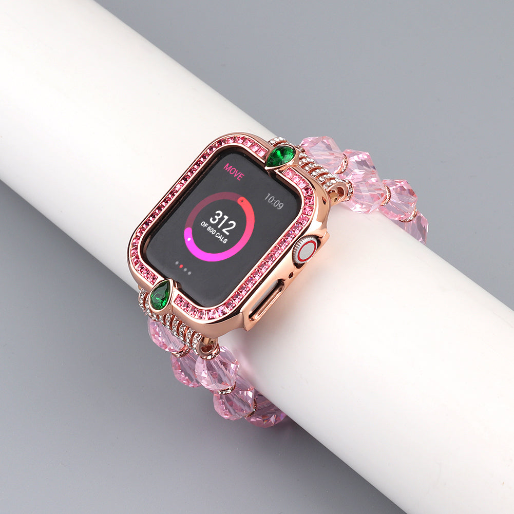 Water-drop Shape Rhinestone Decor Alloy Watch Case Scratch-resistant Protective Cover for Apple Watch Series 4 / 5 / 6 44mm / SE 44mm / SE (2022) 44mm - Rose Gold / Pink Zircon