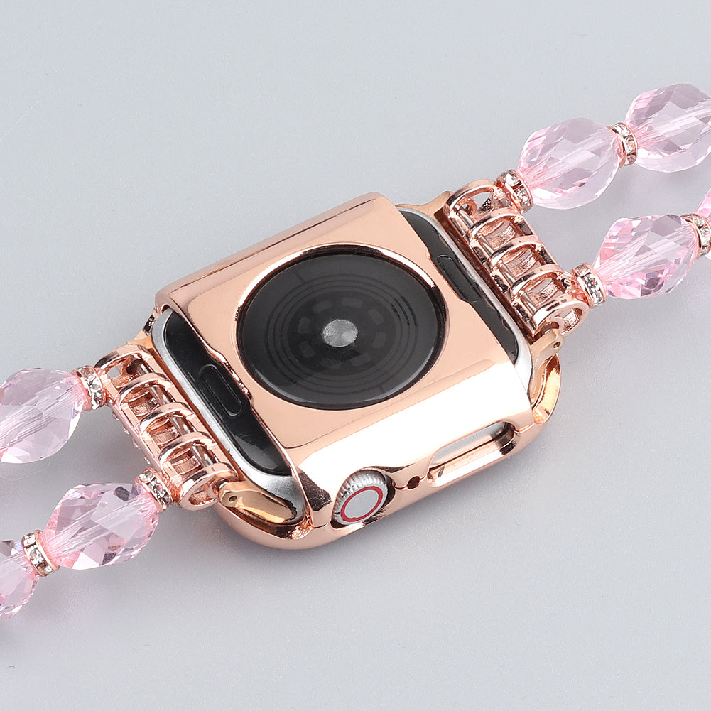 Water-drop Shape Rhinestone Decor Alloy Watch Case Scratch-resistant Protective Cover for Apple Watch Series 4 / 5 / 6 44mm / SE 44mm / SE (2022) 44mm - Rose Gold / Pink Zircon