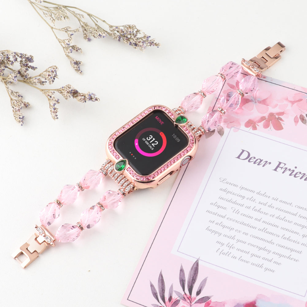 Water-drop Shape Rhinestone Decor Alloy Watch Case Scratch-resistant Protective Cover for Apple Watch Series 4 / 5 / 6 44mm / SE 44mm / SE (2022) 44mm - Rose Gold / Pink Zircon