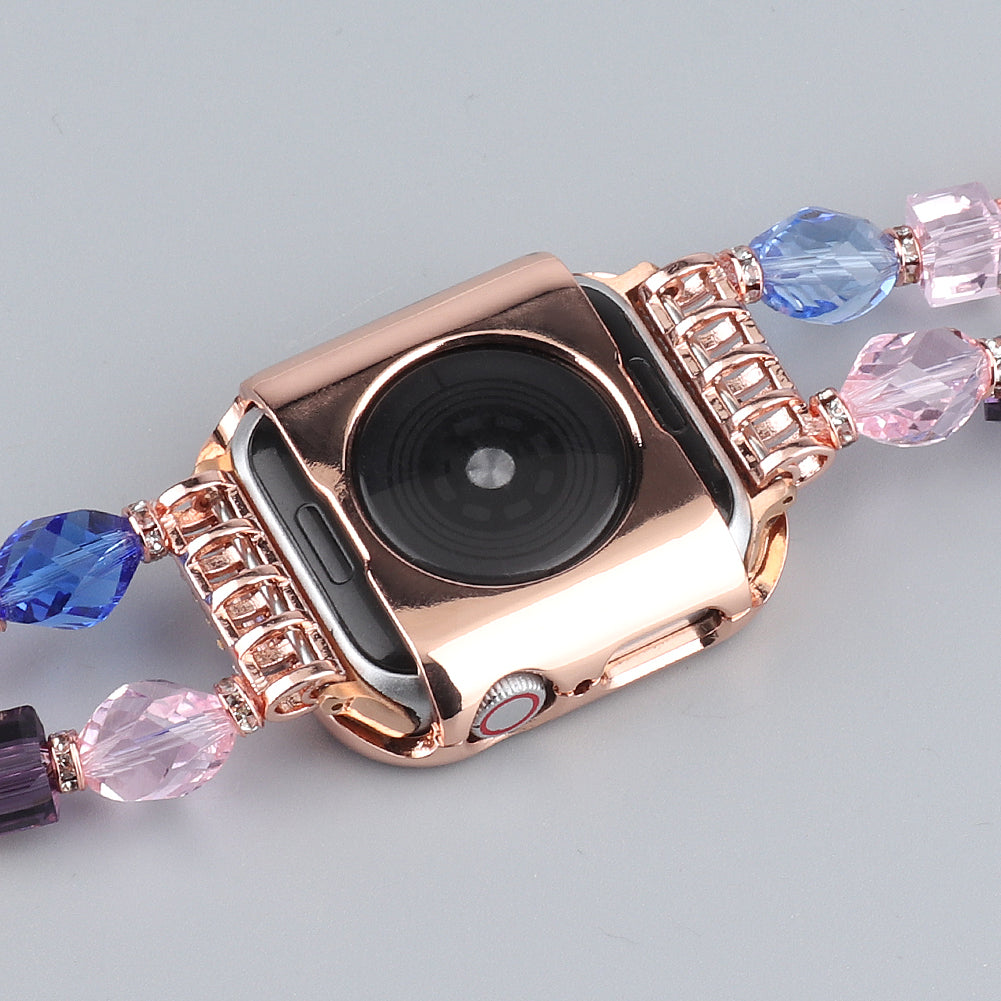 Water-drop Shape Rhinestone Decor Alloy Watch Case Scratch-resistant Protective Cover for Apple Watch Series 4 / 5 / 6 44mm / SE 44mm / SE (2022) 44mm - Rose Gold / Green Zircon