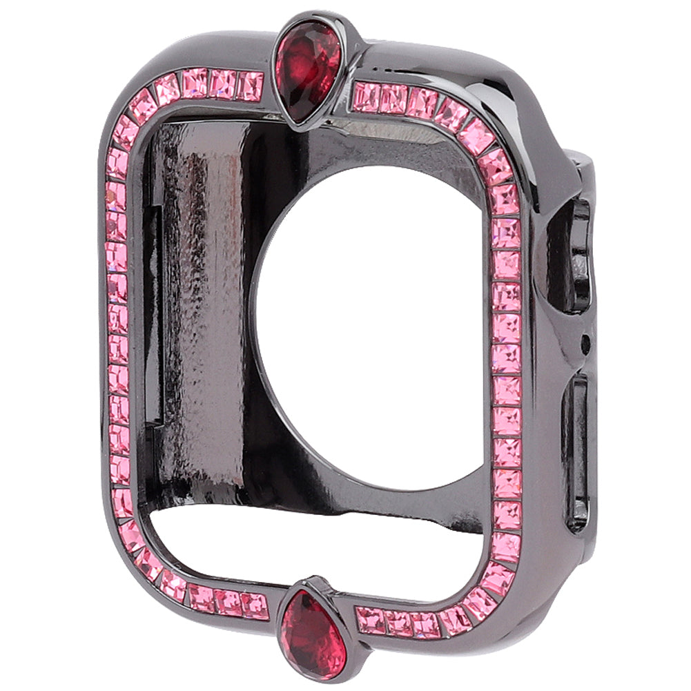 Water-drop Shape Rhinestone Decor Alloy Watch Case Scratch-resistant Protective Cover for Apple Watch Series 4 / 5 / 6 44mm / SE 44mm / SE (2022) 44mm - Black / Pink Zircon