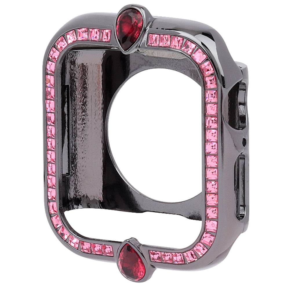 Water-drop Shape Rhinestone Decor Scratch-resistant Alloy Watch Case Protective Cover for Apple Watch SE / SE (2022) 40mm / Series 6 / 5 / 4 40mm - Black / Pink Zircon