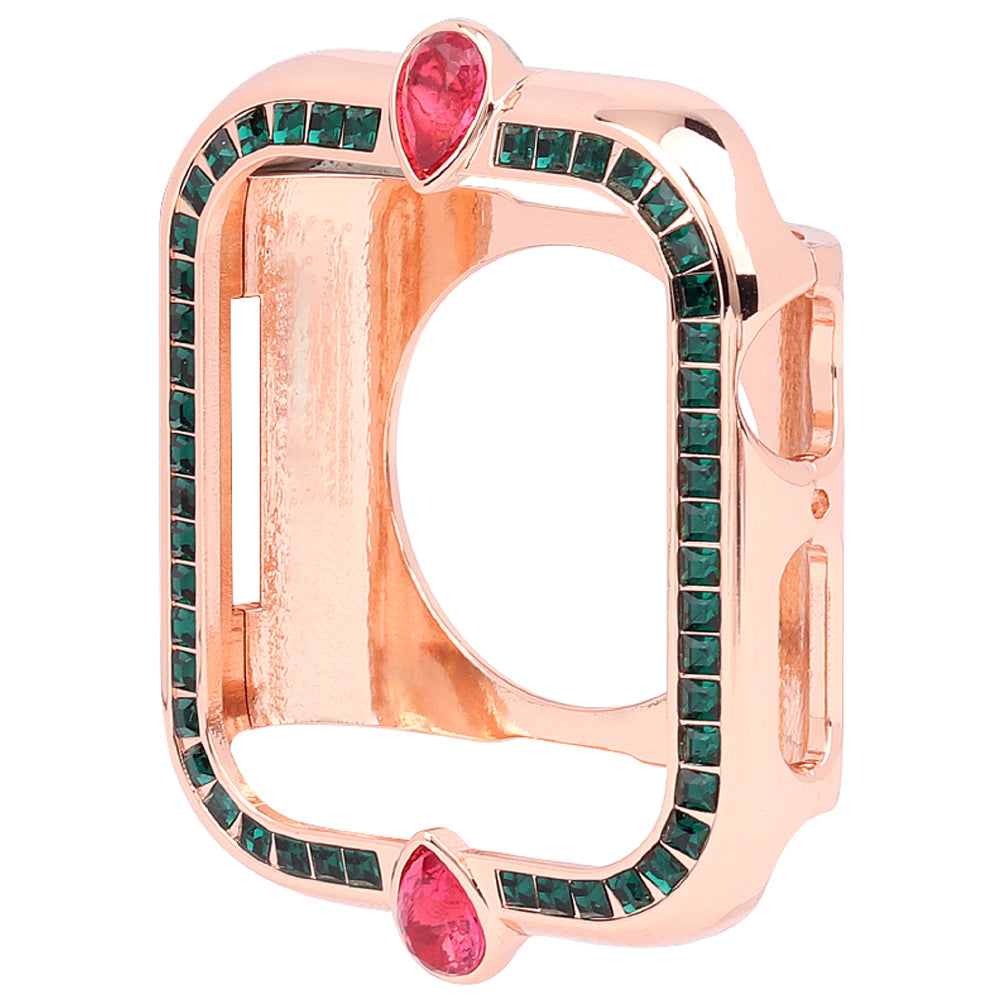 Water-drop Shape Rhinestone Decor Scratch-resistant Alloy Watch Case Protective Cover for Apple Watch SE / SE (2022) 40mm / Series 6 / 5 / 4 40mm - Rose Gold / Green Zircon