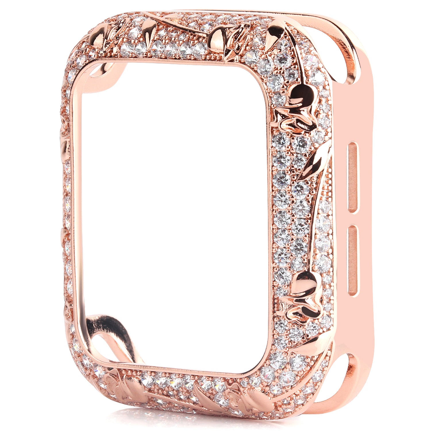 Tulip Zircon Decor Copper Watch Case Protective Cover for Apple Watch SE / SE (2022) 40mm / Series 6 / 5 / 4 40mm - Rose Gold