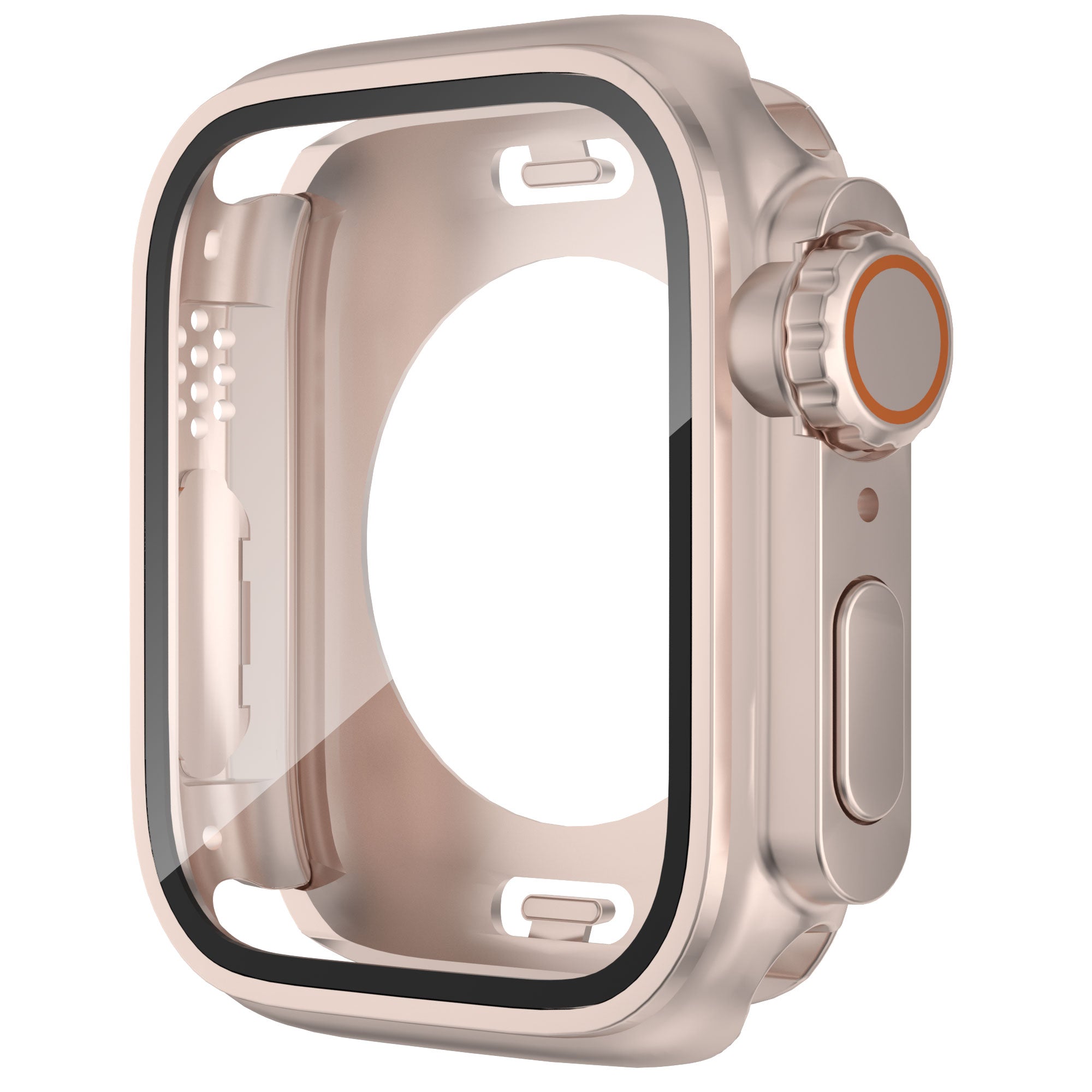 Waterproof Case for Apple Watch Series 6 5 4 SE (2022) SE 44mm , Hard PC Full Protective Cover with Tempered Glass Screen Protector - Rose Gold