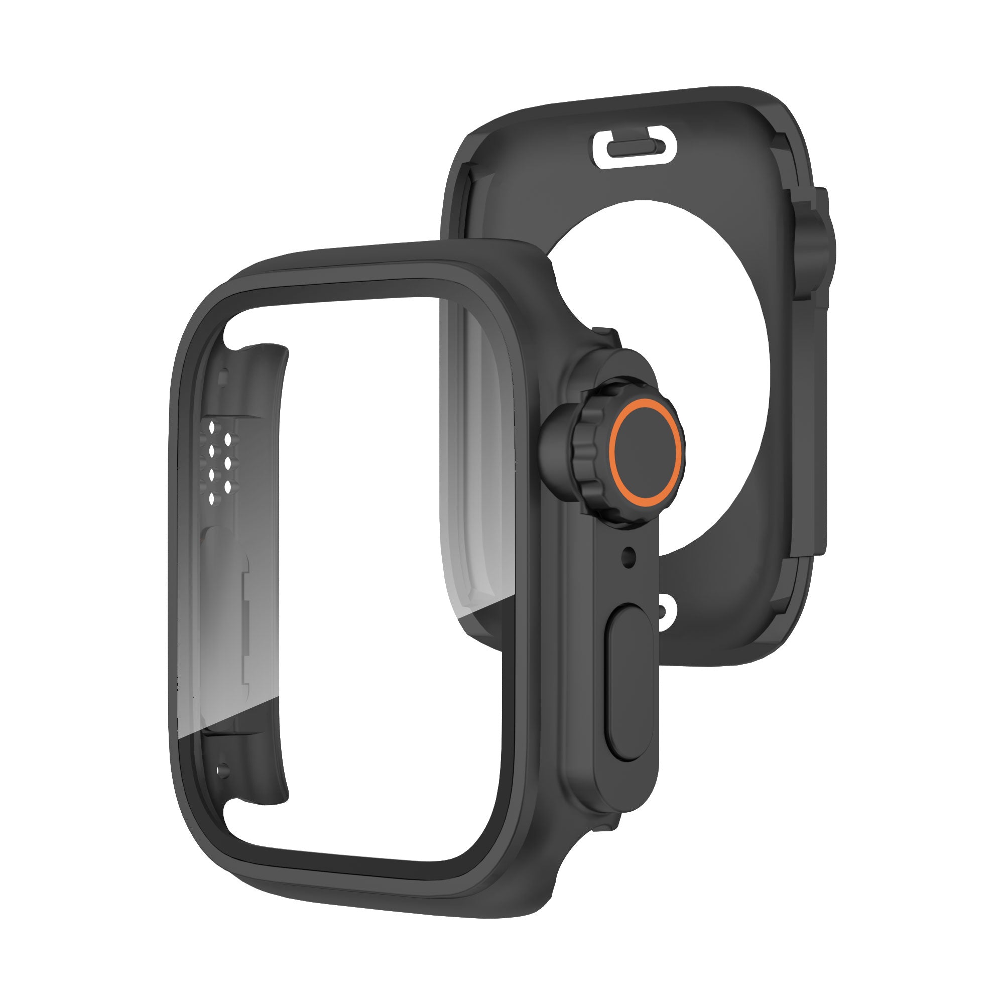 Waterproof Case for Apple Watch Series 6 5 4 SE (2022) SE 44mm , Hard PC Full Protective Cover with Tempered Glass Screen Protector - Black
