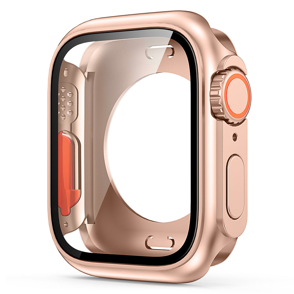 Uniqkart for Apple Watch Series 8 7 41mm Hard PC Case HD Touch Sensitive Watch Cover with Tempered Glass Screen Protector - Rose Gold