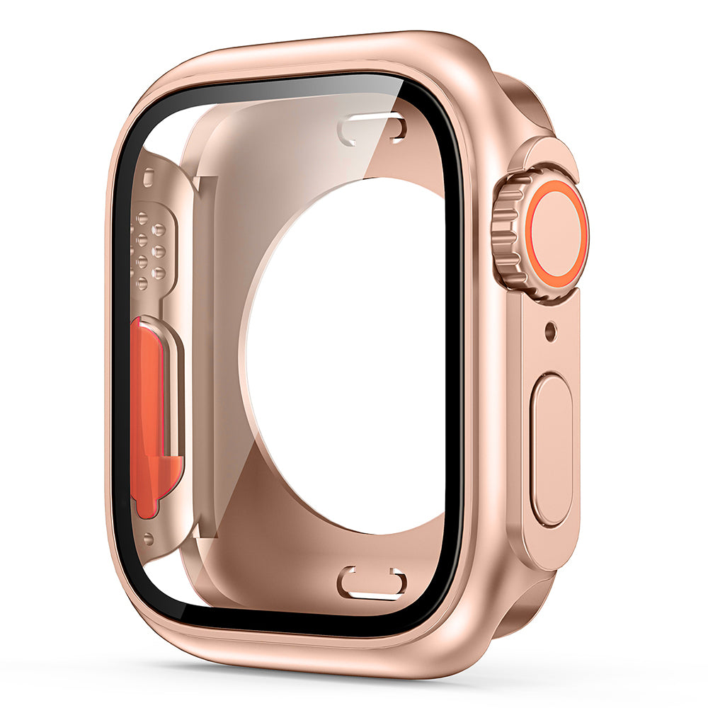 HD PC Case for Apple Watch Series 6 5 4 SE (2022) SE 44mm , Anti-Scratch Watch Cover with Tempered Glass Screen Protector - Rose Gold