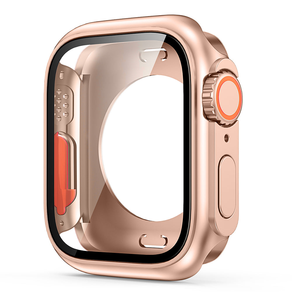 PC Watch Case for Apple Watch Series 6 5 4 SE (2022) SE 40mm , Full Coverage Protective Cover with Tempered Glass Screen Protector - Rose Gold
