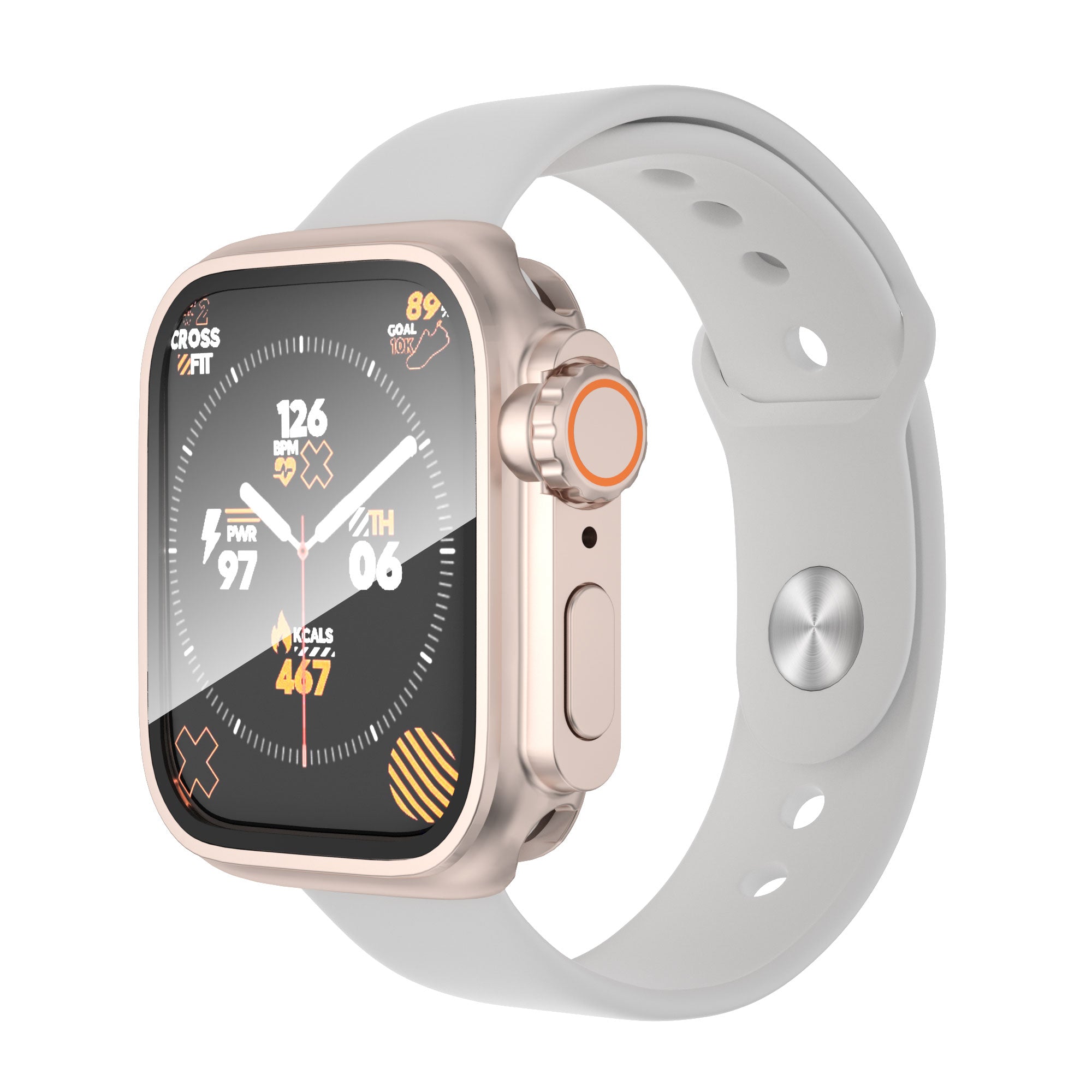 Waterproof Full Coverage Cover for Apple Watch Series 8 7 45mm , Hard PC Watch Case with Tempered Glass Screen Protector - Rose Gold