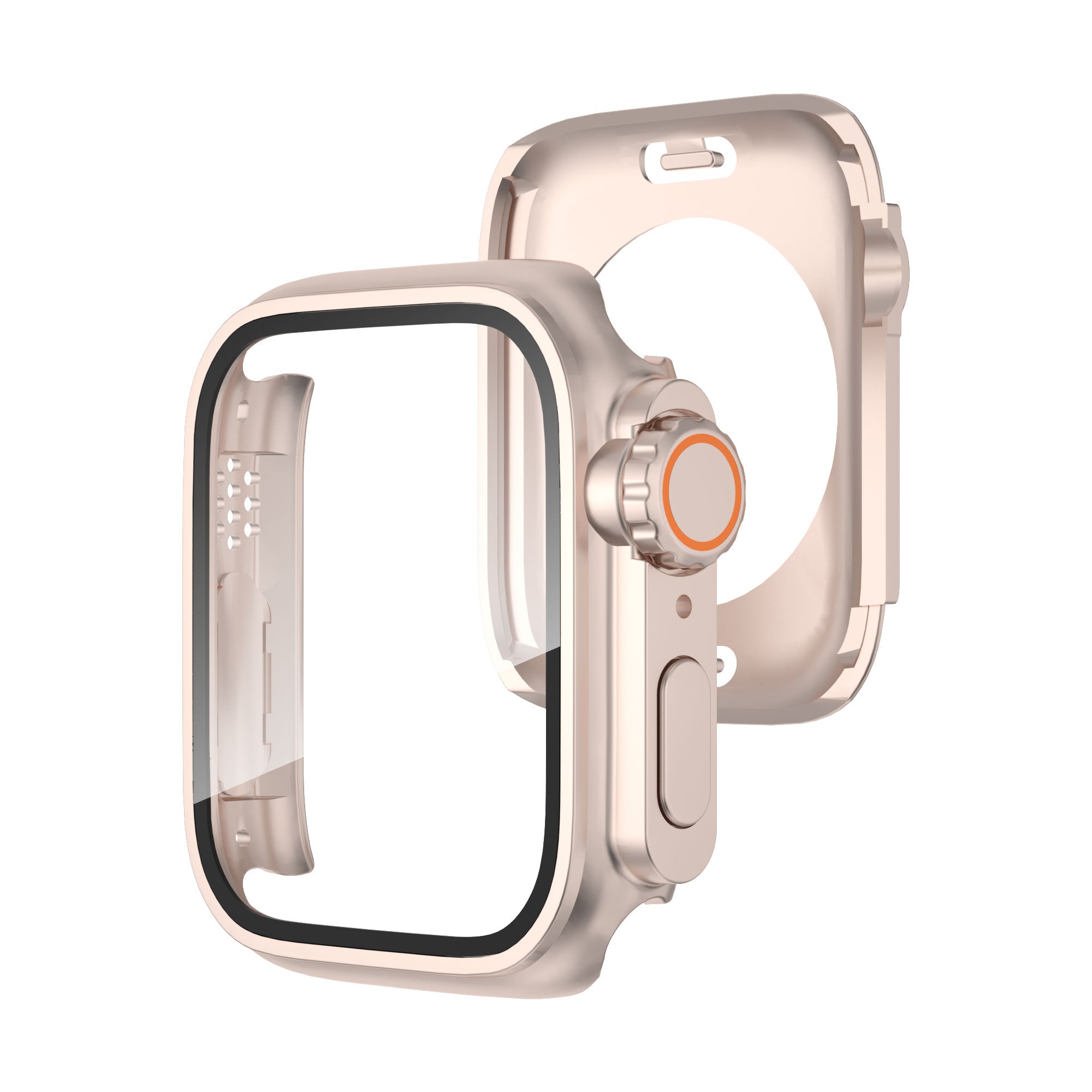 Uniqkart for Apple Watch Series 8 7 41mm Waterproof Case Ultra-Thin Shockproof Hard PC Cover with Tempered Glass Screen Protector - Rose Gold