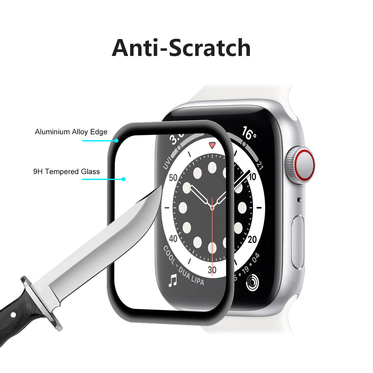 5Pcs / Set 0.2mm 9H Full Covering 3D Aluminum Alloy Edge Tempered Glass Screen Protector for Apple Watch Series 6 / 5 / 4 / SE / SE (2022) 40mm