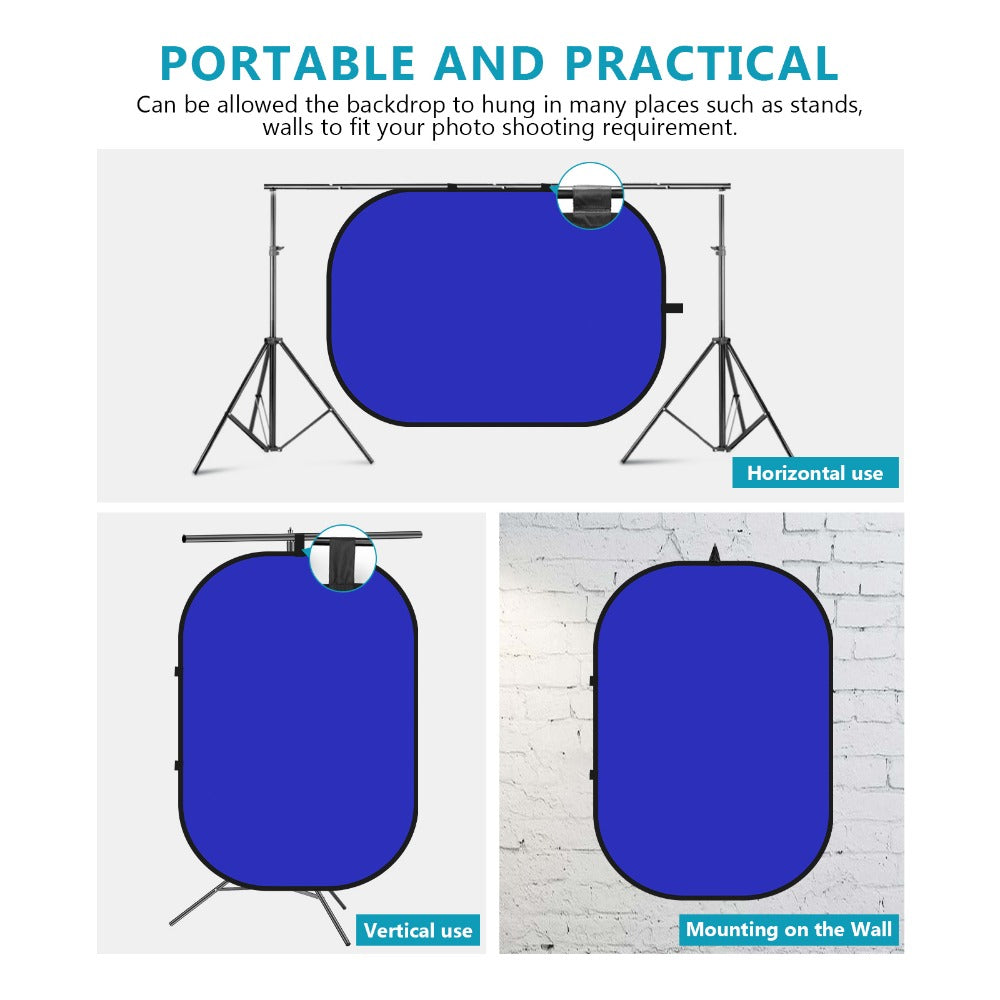 Uniqkart NW-506 150x200cm Oval Photography Backdrop Screen Double-sided Photography Background - Blue / Grey