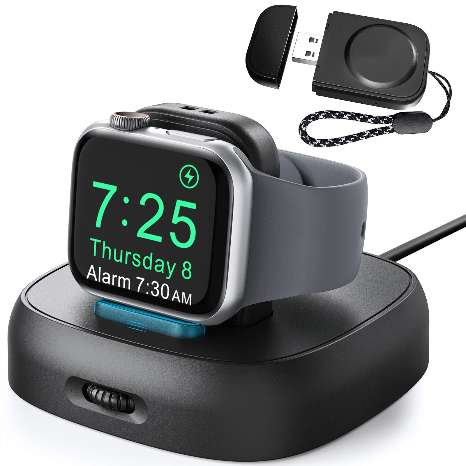 PT143 For Apple Watch 2 in 1 Magnetic Wireless Charger + Base, Height Adjustable - Black